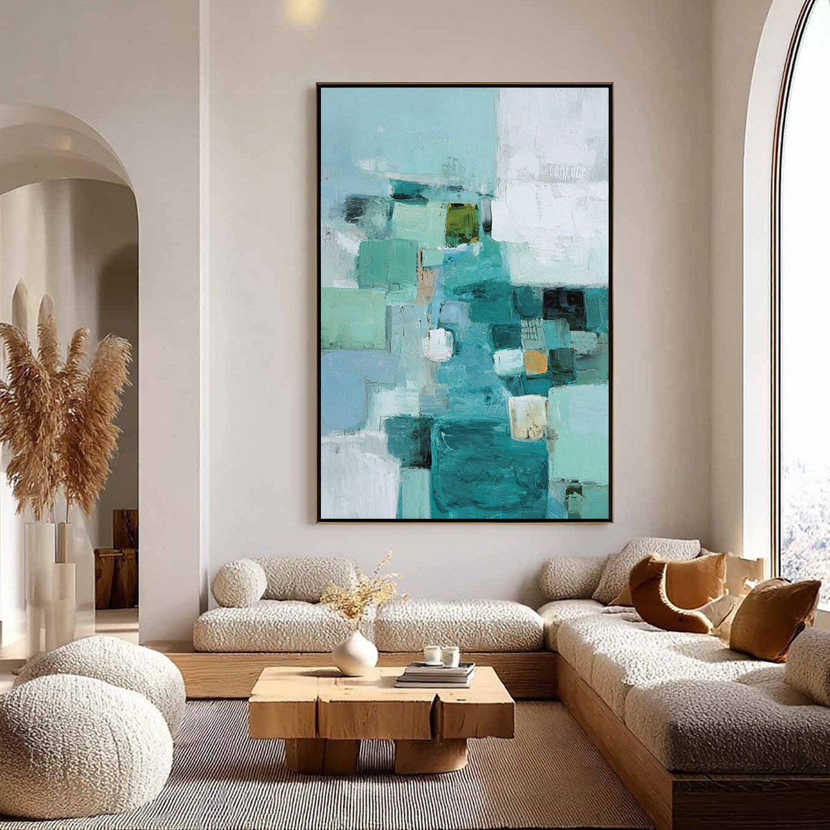 COASTAL MOSAIC: Textured Abstract Painting in Teal and Blue - Image 4
