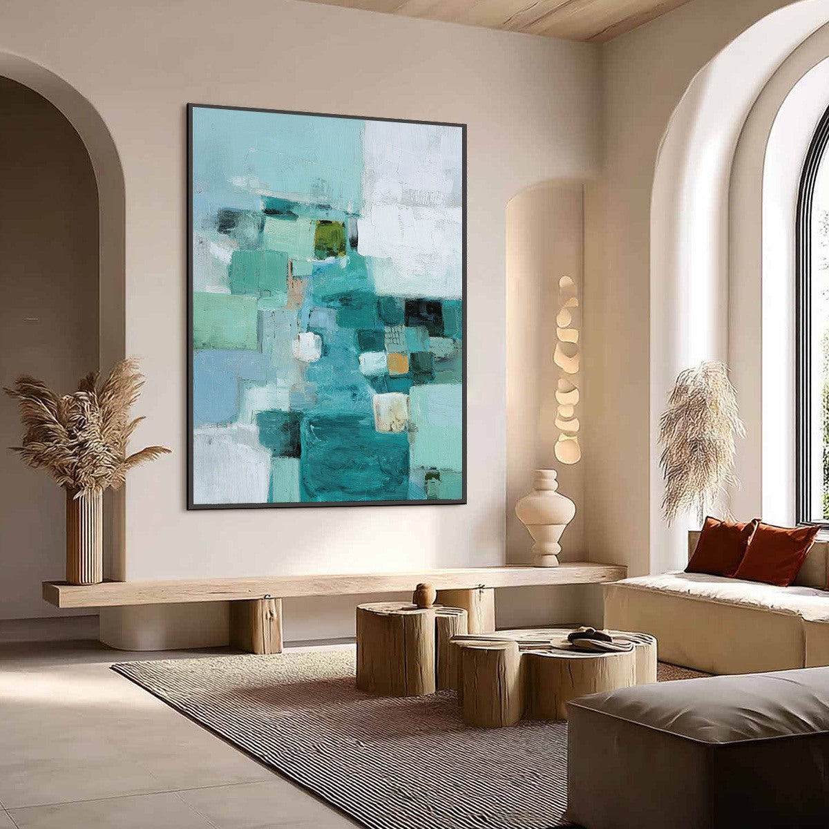 COASTAL MOSAIC: Textured Abstract Painting in Teal and Blue - Image 7