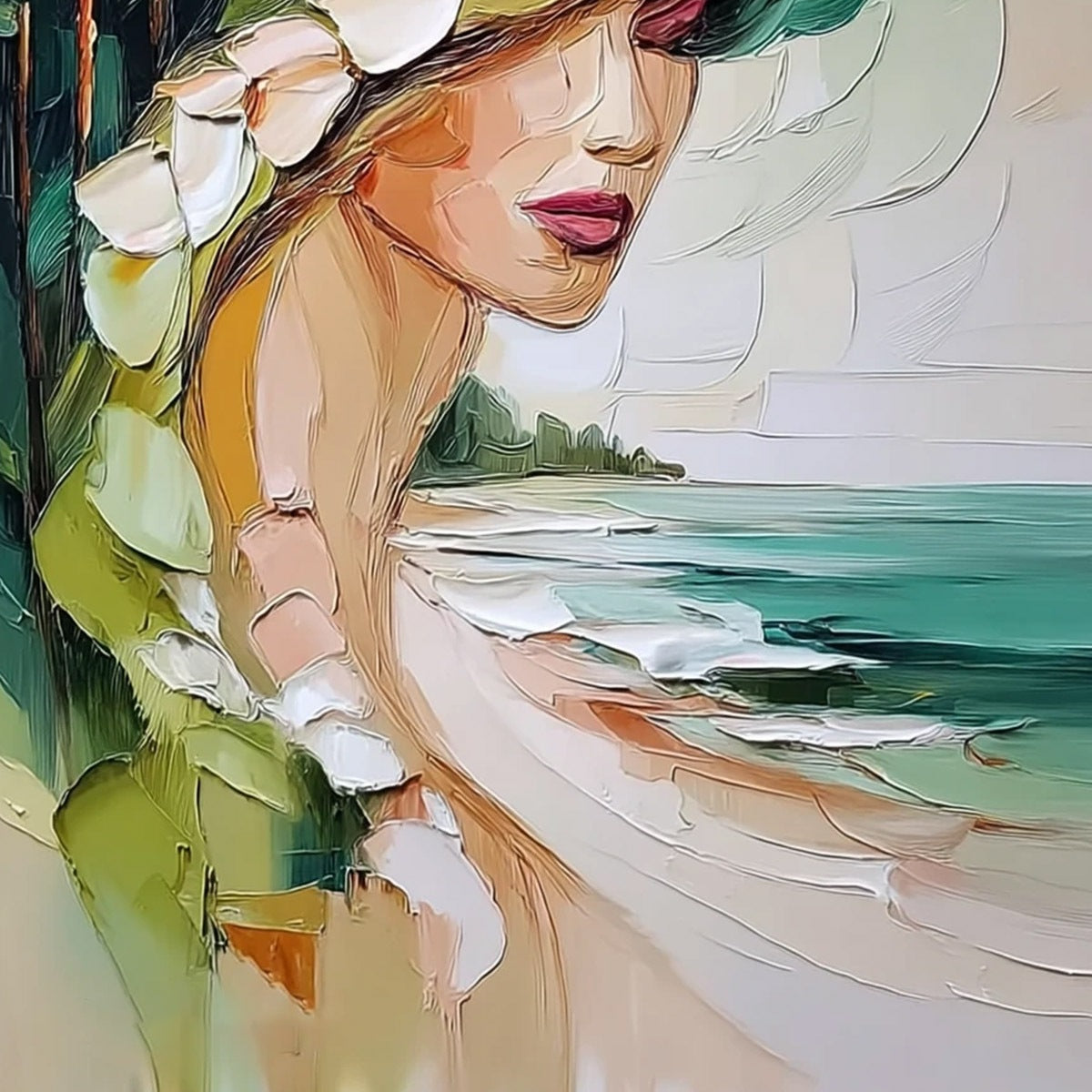 COASTAL MUSE: Textured Impasto Portrait Painting of a Woman by the Sea - Image 5