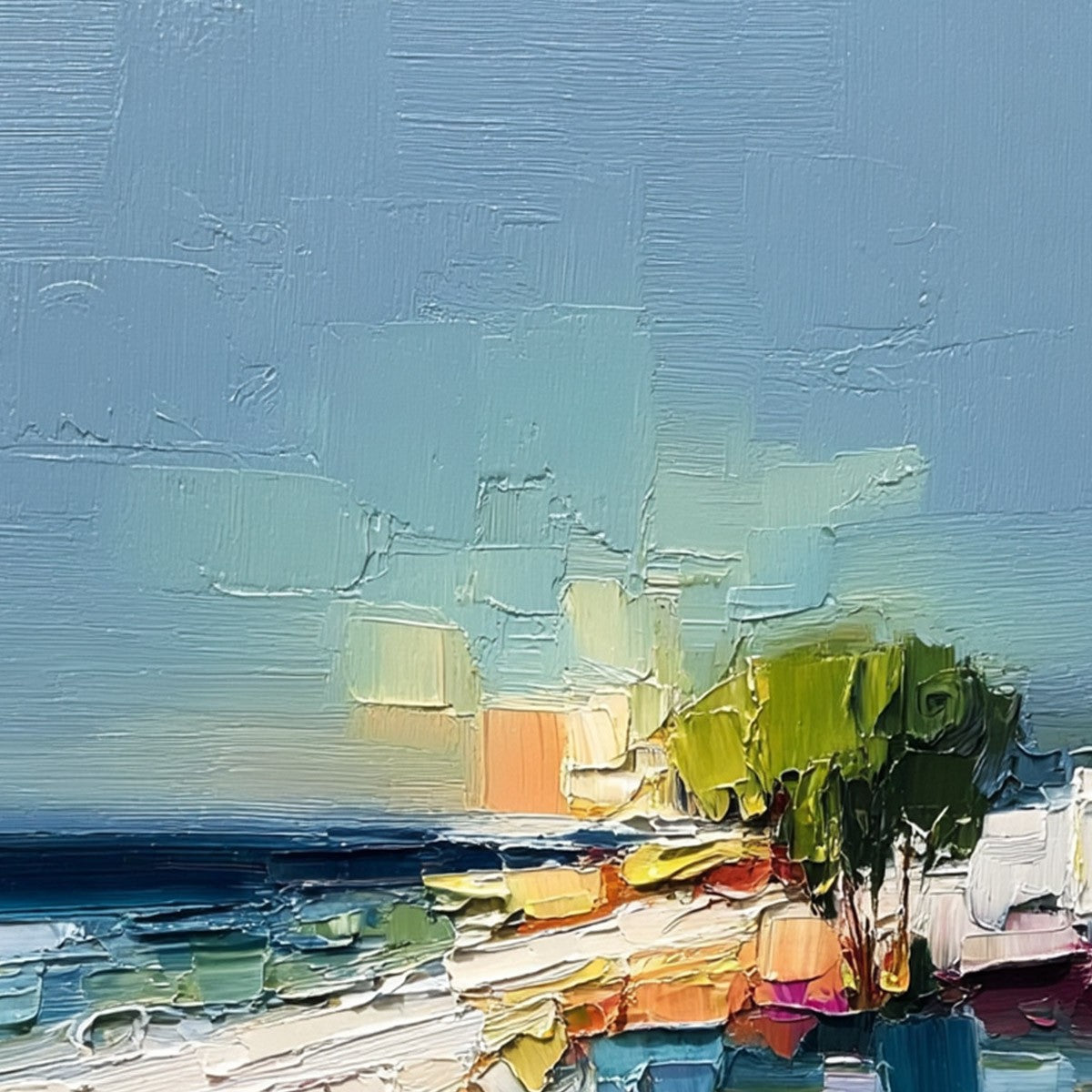 COASTAL PATH: Textured Palette Knife Abstract Seascape Painting - Image 3