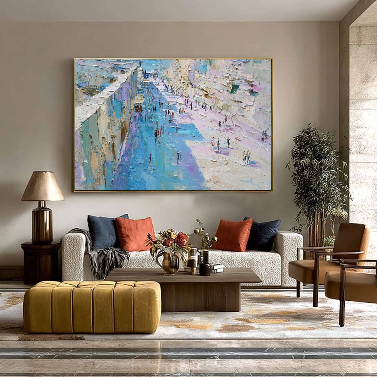 COASTAL PROMENADE: Textured Palette Knife Cityscape Painting of a Seaside Stroll - Image 4