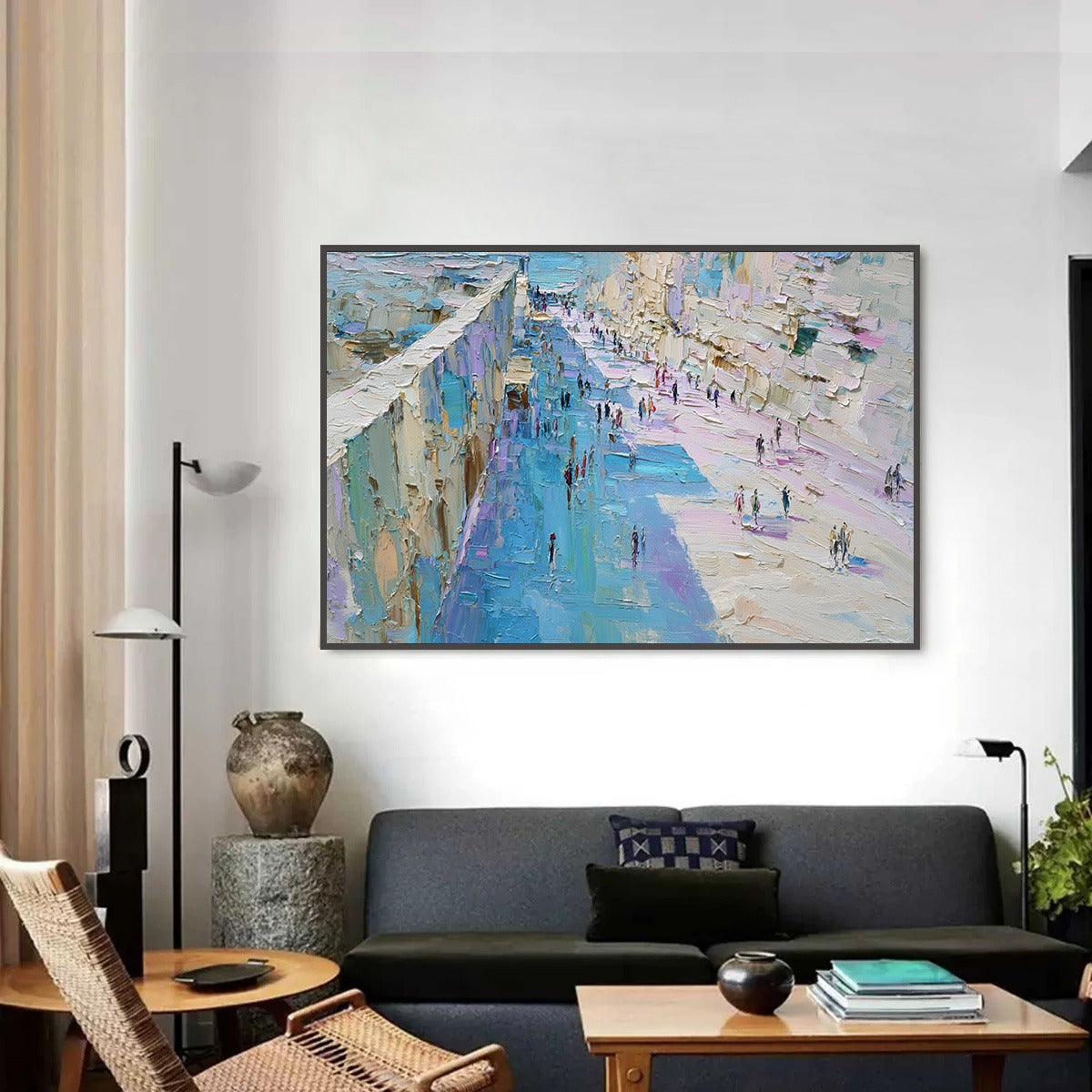 COASTAL PROMENADE: Textured Palette Knife Cityscape Painting of a Seaside Stroll - Image 2