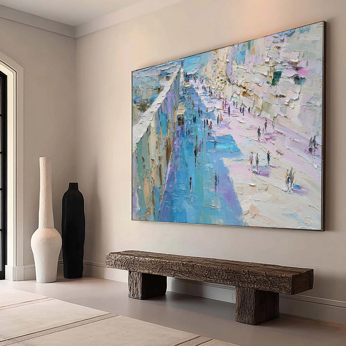 COASTAL PROMENADE: Textured Palette Knife Cityscape Painting of a Seaside Stroll - Image 7