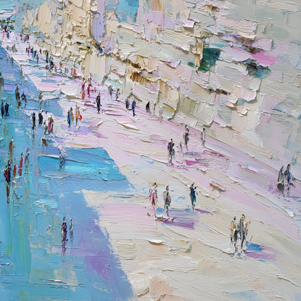 COASTAL PROMENADE: Textured Palette Knife Cityscape Painting of a Seaside Stroll - Image 3