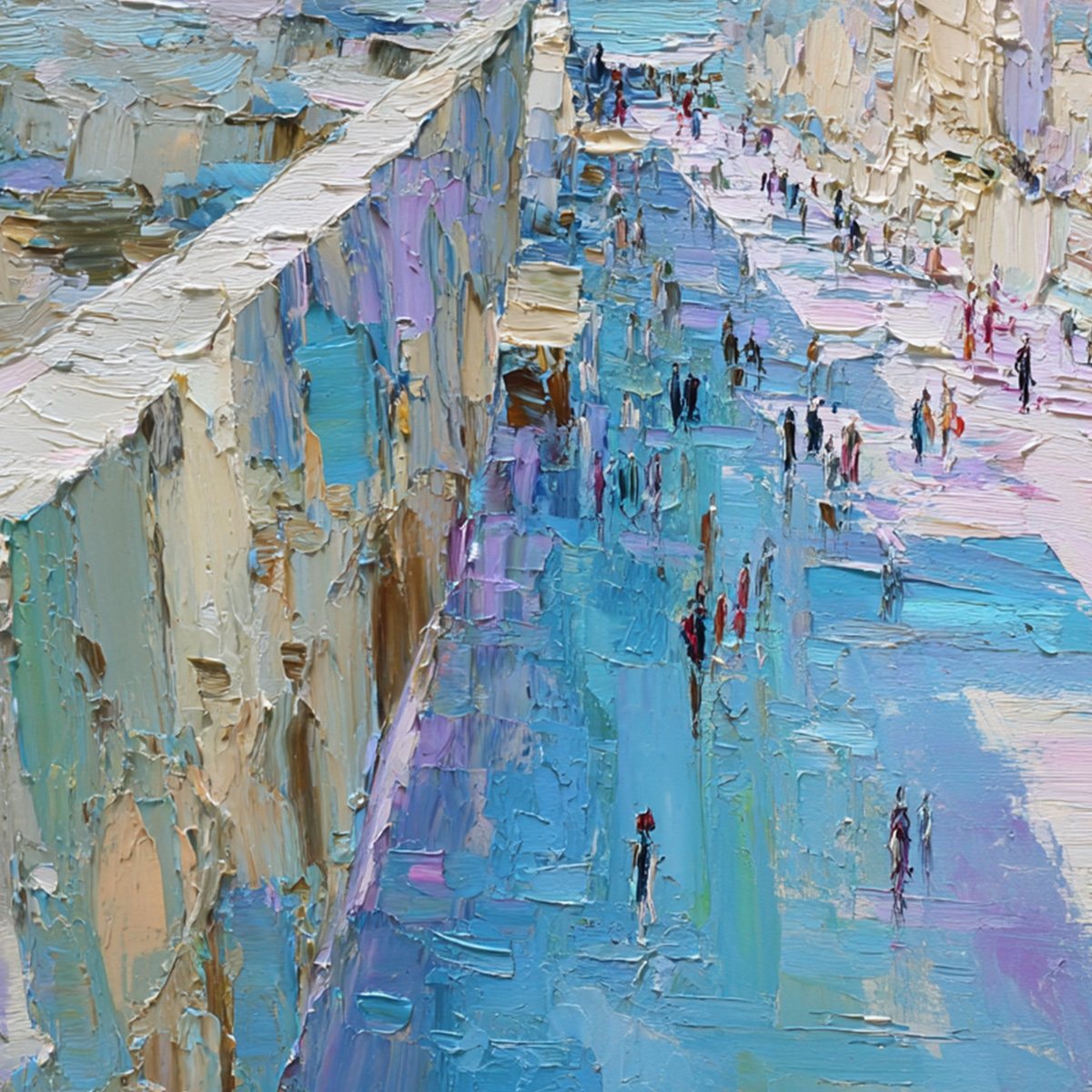 COASTAL PROMENADE: Textured Palette Knife Cityscape Painting of a Seaside Stroll - Image 5