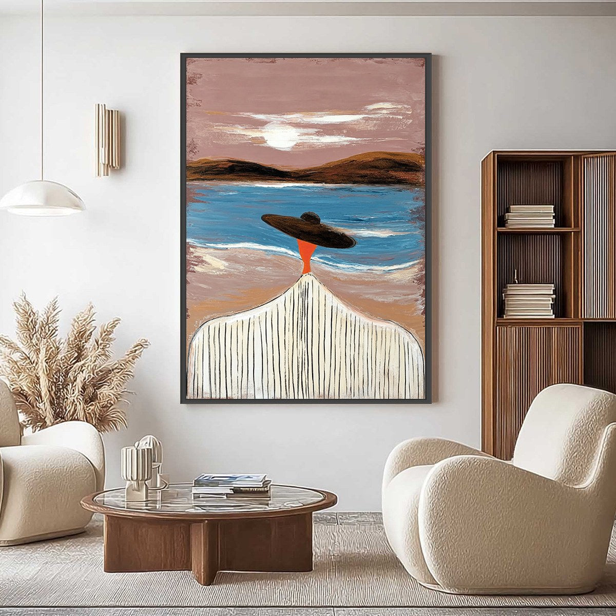 COASTAL REVERIE: Modern Wabi Sabi Style Figurative Beach Painting - Image 2