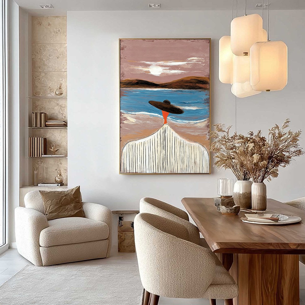 COASTAL REVERIE: Modern Wabi Sabi Style Figurative Beach Painting - Image 4