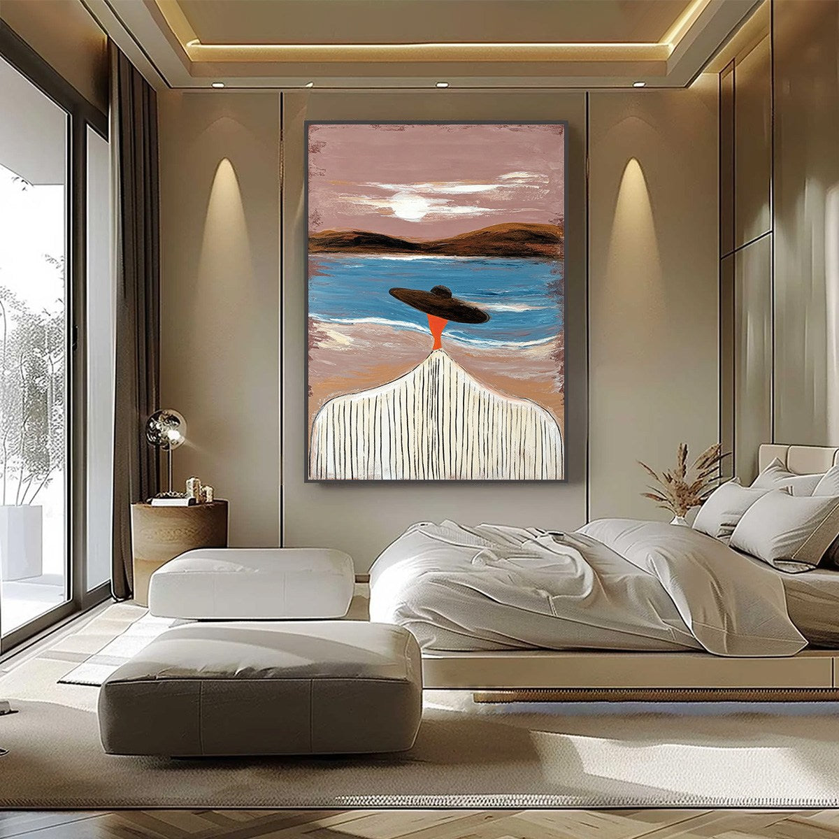 COASTAL REVERIE: Modern Wabi Sabi Style Figurative Beach Painting - Image 6