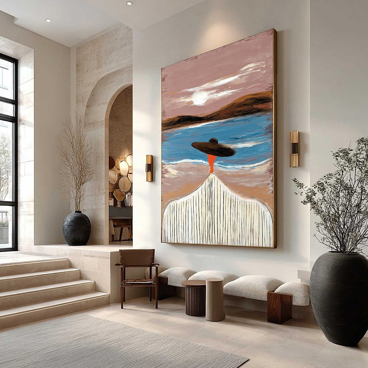 COASTAL REVERIE: Modern Wabi Sabi Style Figurative Beach Painting - Image 7