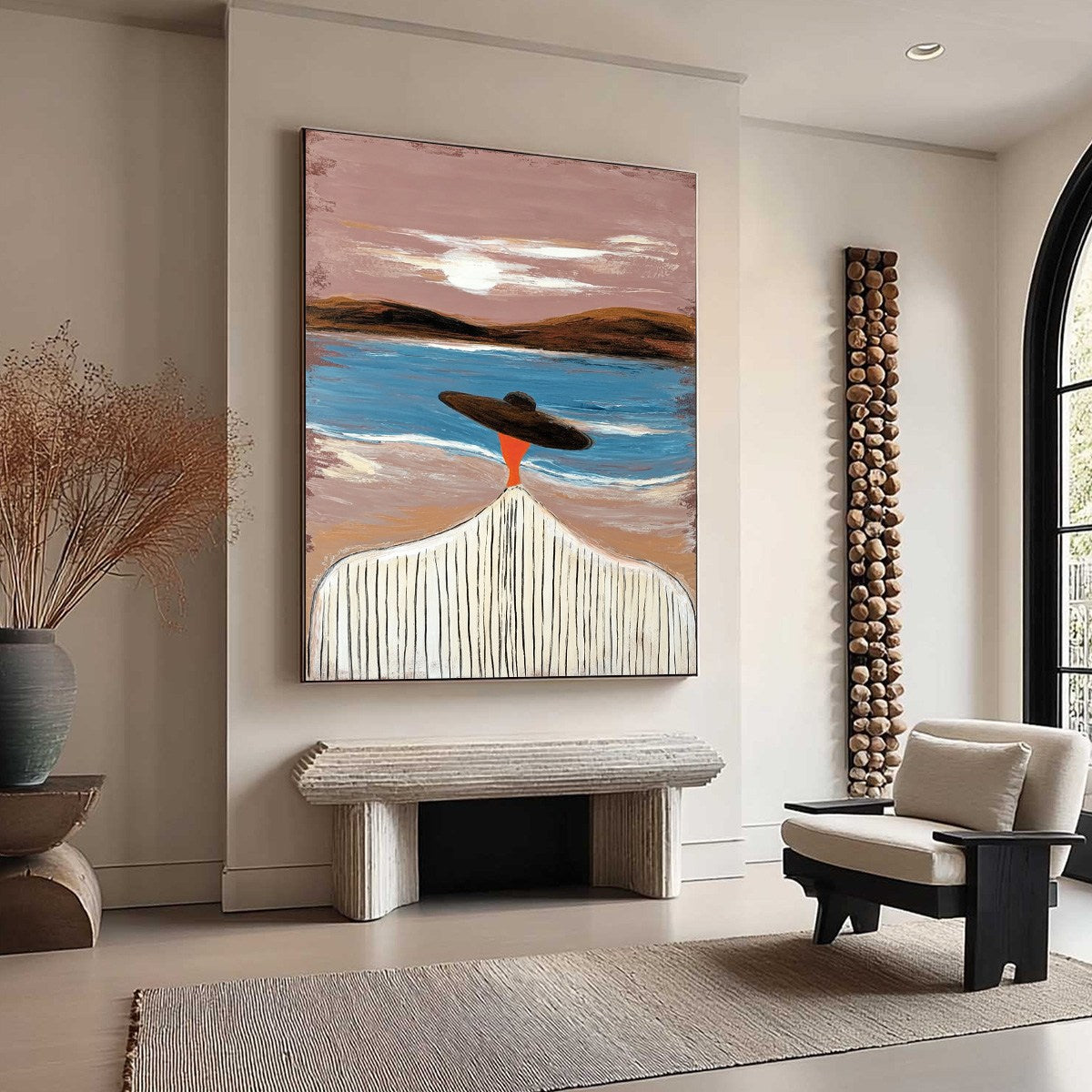 COASTAL REVERIE: Modern Wabi Sabi Style Figurative Beach Painting - Image 8