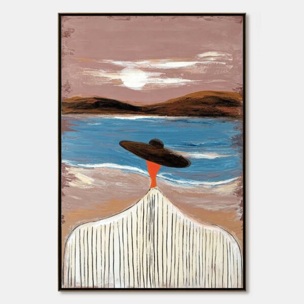 COASTAL REVERIE: Modern Wabi Sabi Style Figurative Beach Painting