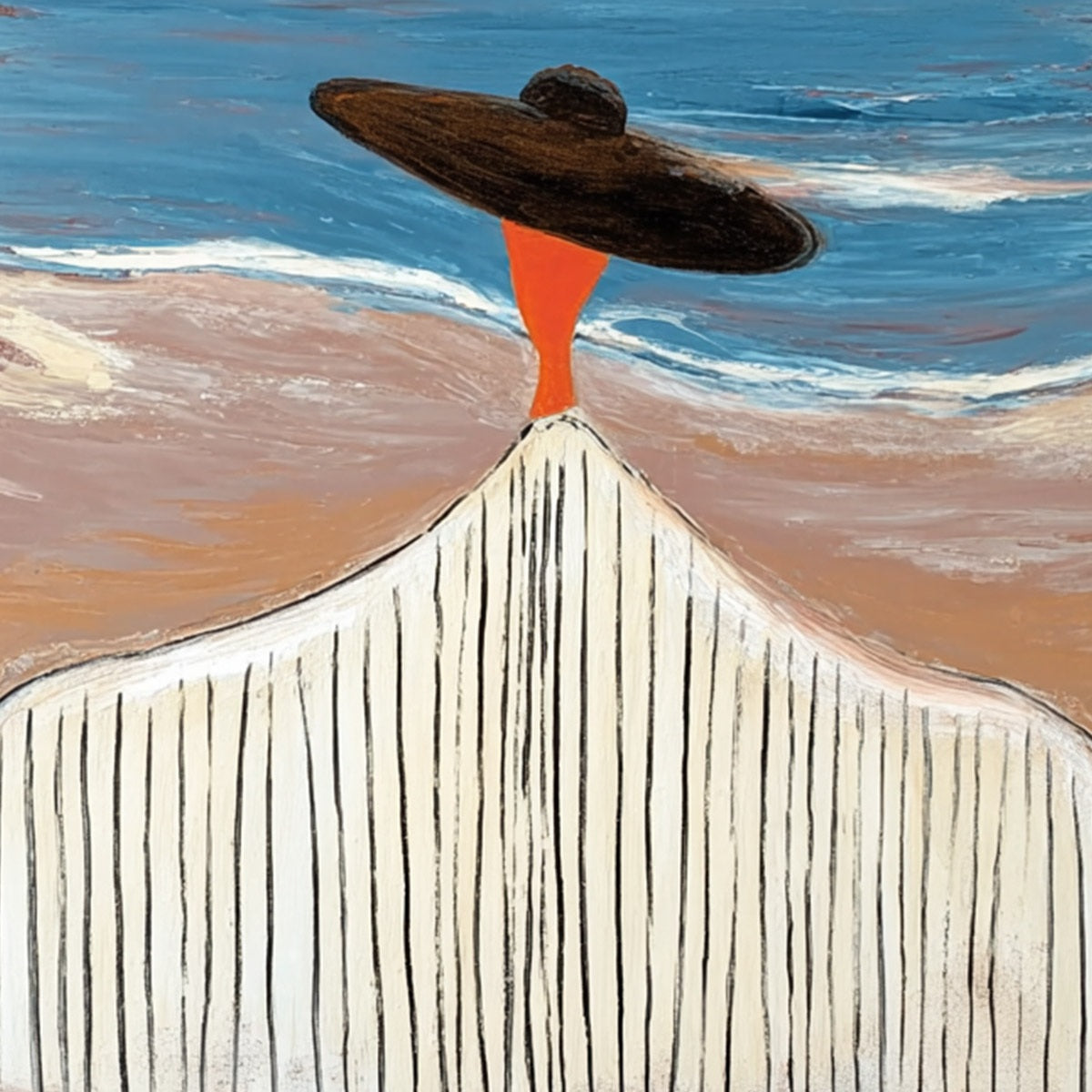 COASTAL REVERIE: Modern Wabi Sabi Style Figurative Beach Painting - Image 5