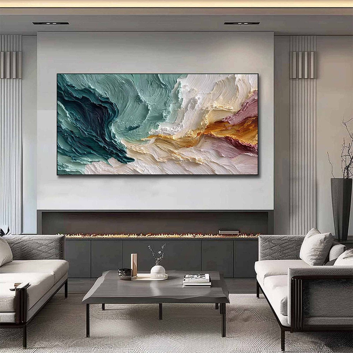 COASTAL RHYTHM: Large Horizontal Textured Impasto Ocean Painting - Image 4