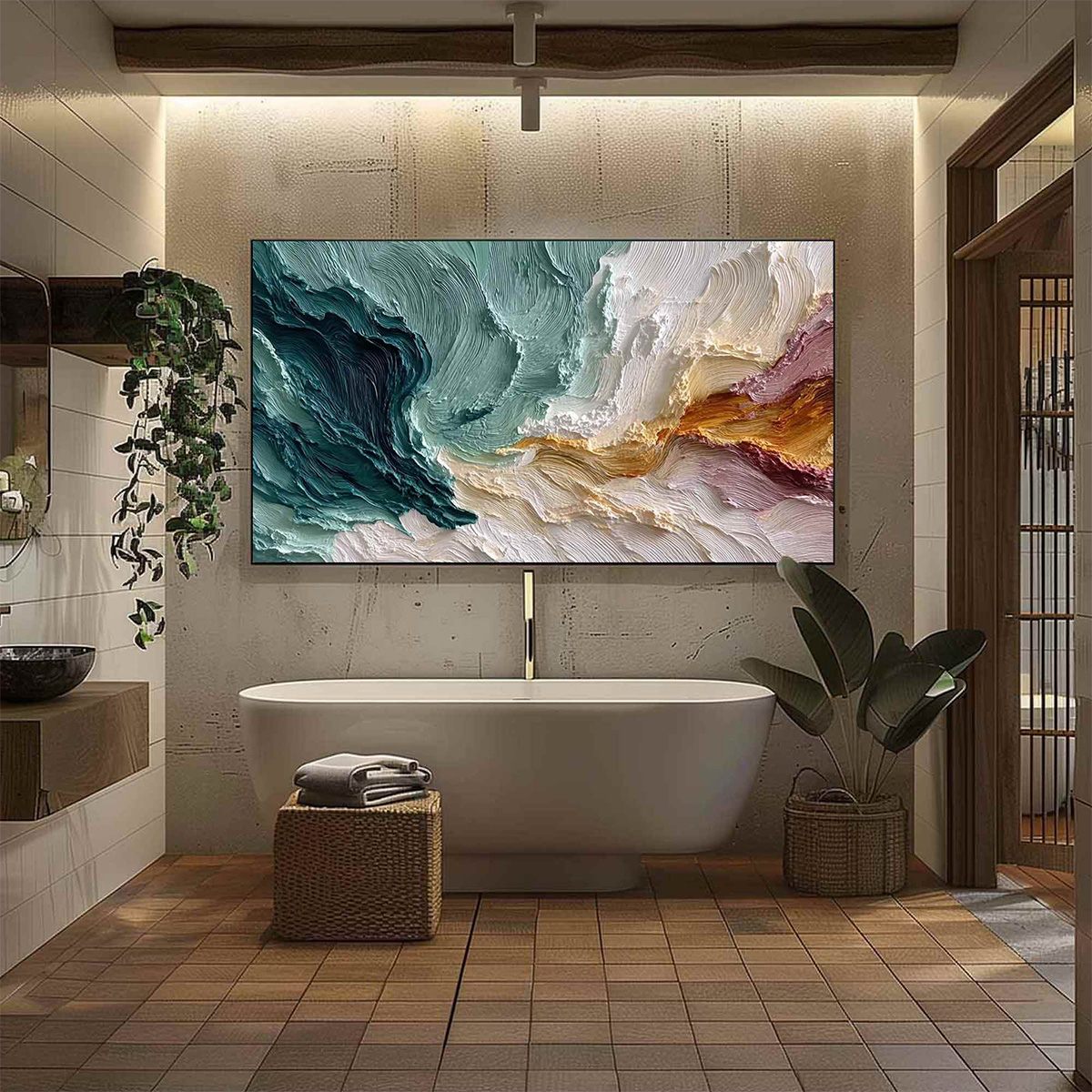 COASTAL RHYTHM: Large Horizontal Textured Impasto Ocean Painting - Image 6