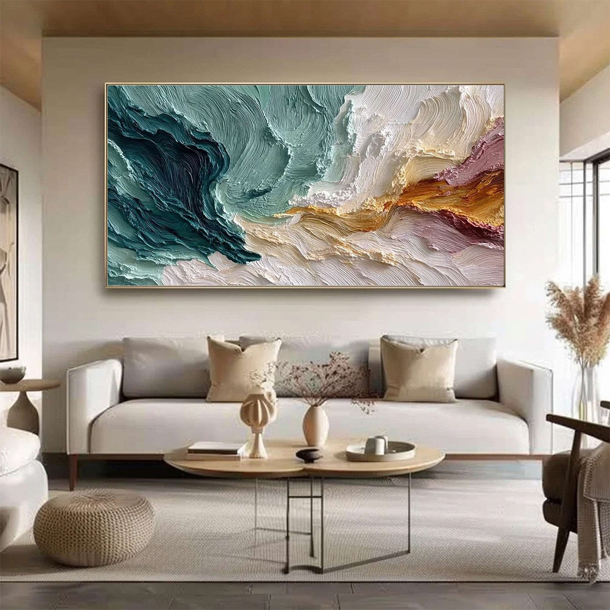 COASTAL RHYTHM: Large Horizontal Textured Impasto Ocean Painting - Image 2