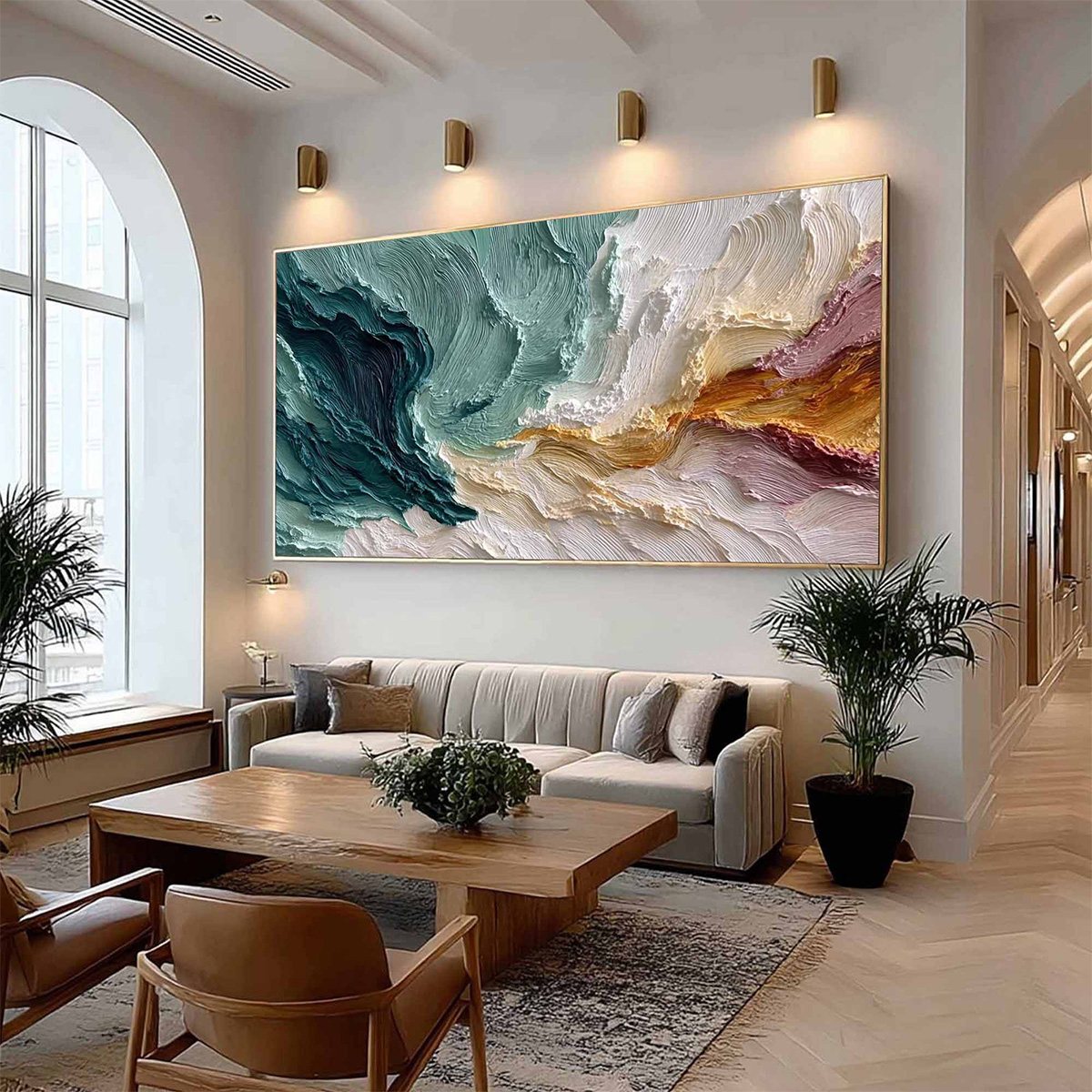 COASTAL RHYTHM: Large Horizontal Textured Impasto Ocean Painting - Image 7