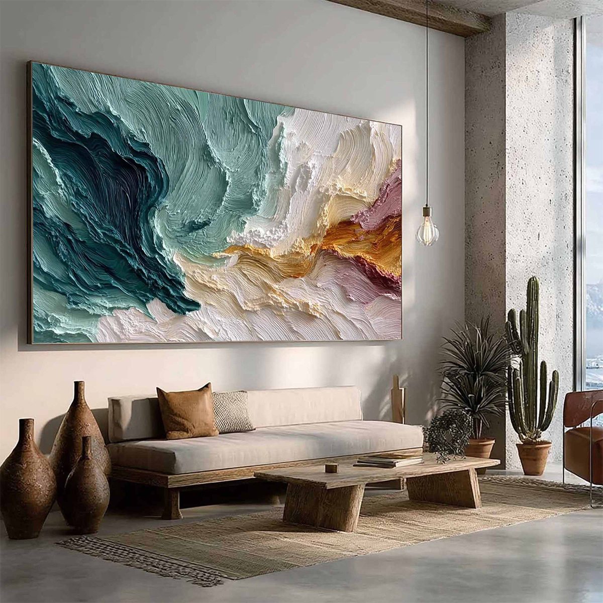 COASTAL RHYTHM: Large Horizontal Textured Impasto Ocean Painting - Image 8