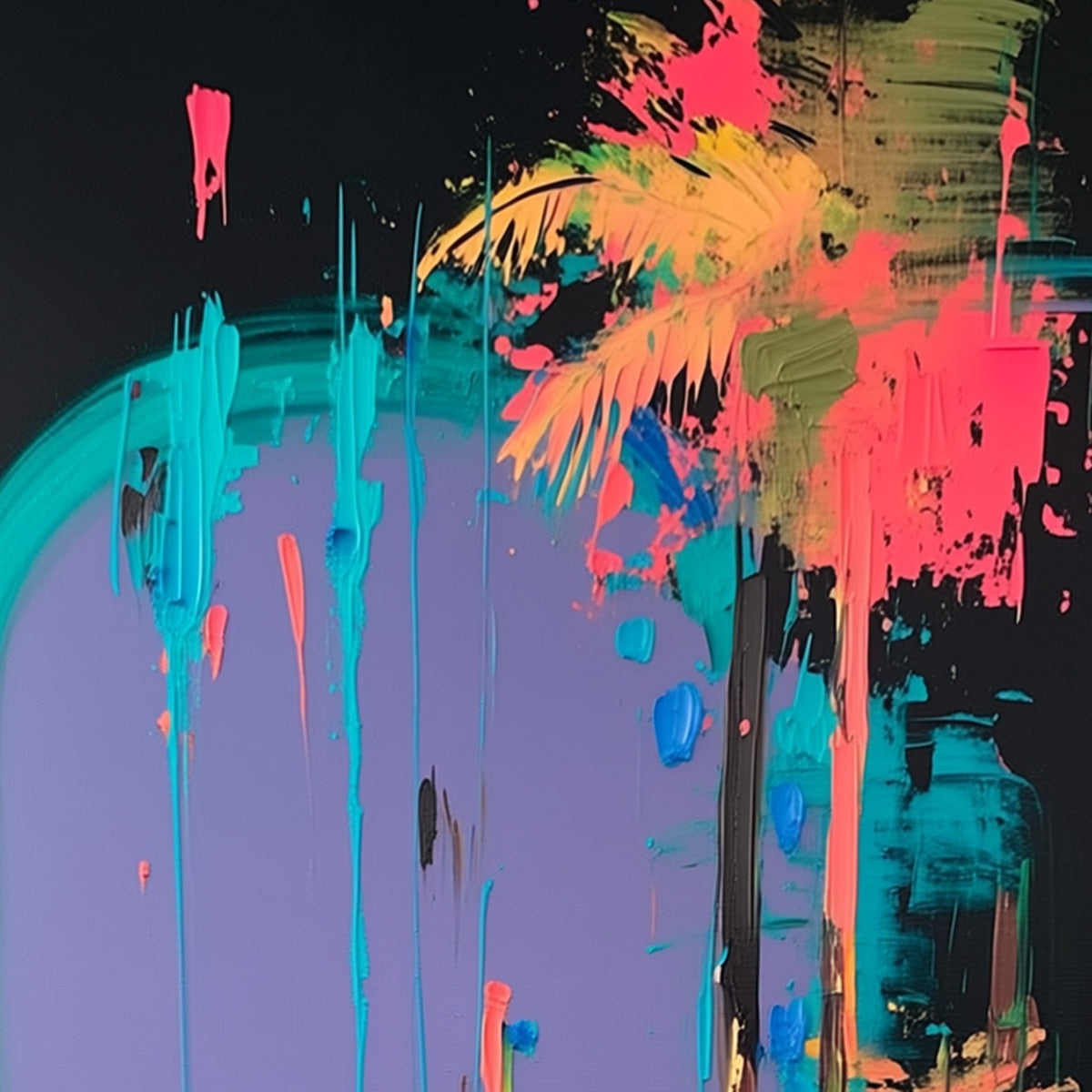 COASTAL RUSH: Vibrant Abstract Surfer and Palm Tree Oil Painting - Image 7