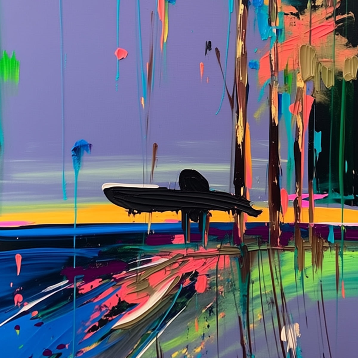 COASTAL RUSH: Vibrant Abstract Surfer and Palm Tree Oil Painting - Image 3