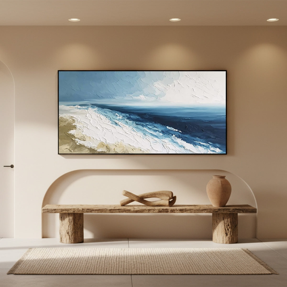 COASTAL SERENITY: Large Textured Impasto Seascape Oil Painting - Image 2