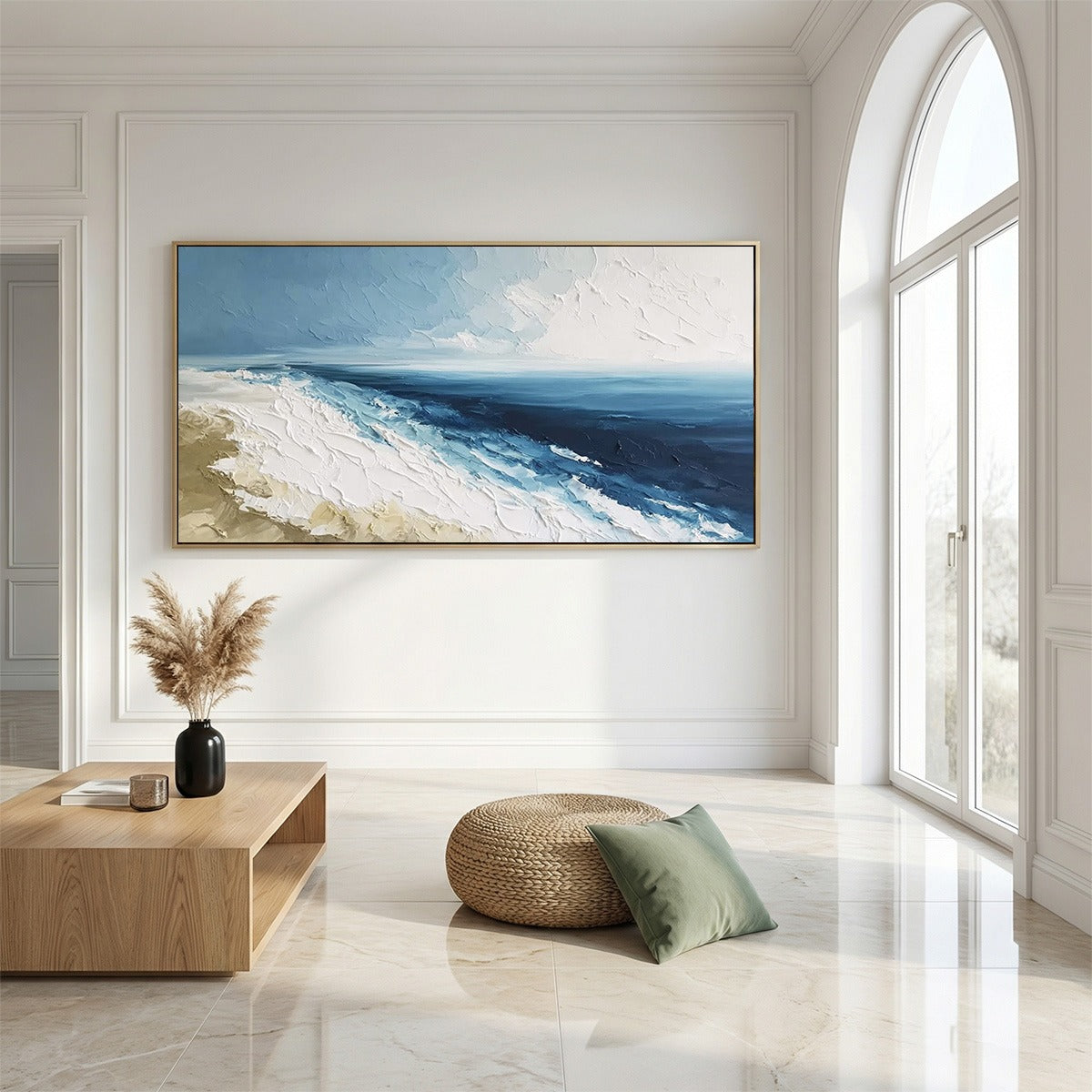 COASTAL SERENITY: Large Textured Impasto Seascape Oil Painting - Image 4