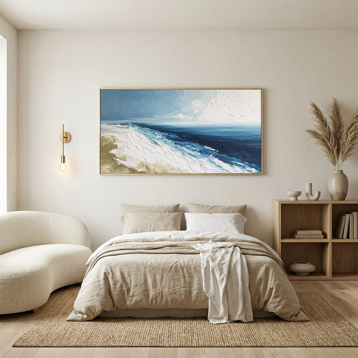 COASTAL SERENITY: Large Textured Impasto Seascape Oil Painting - Image 6
