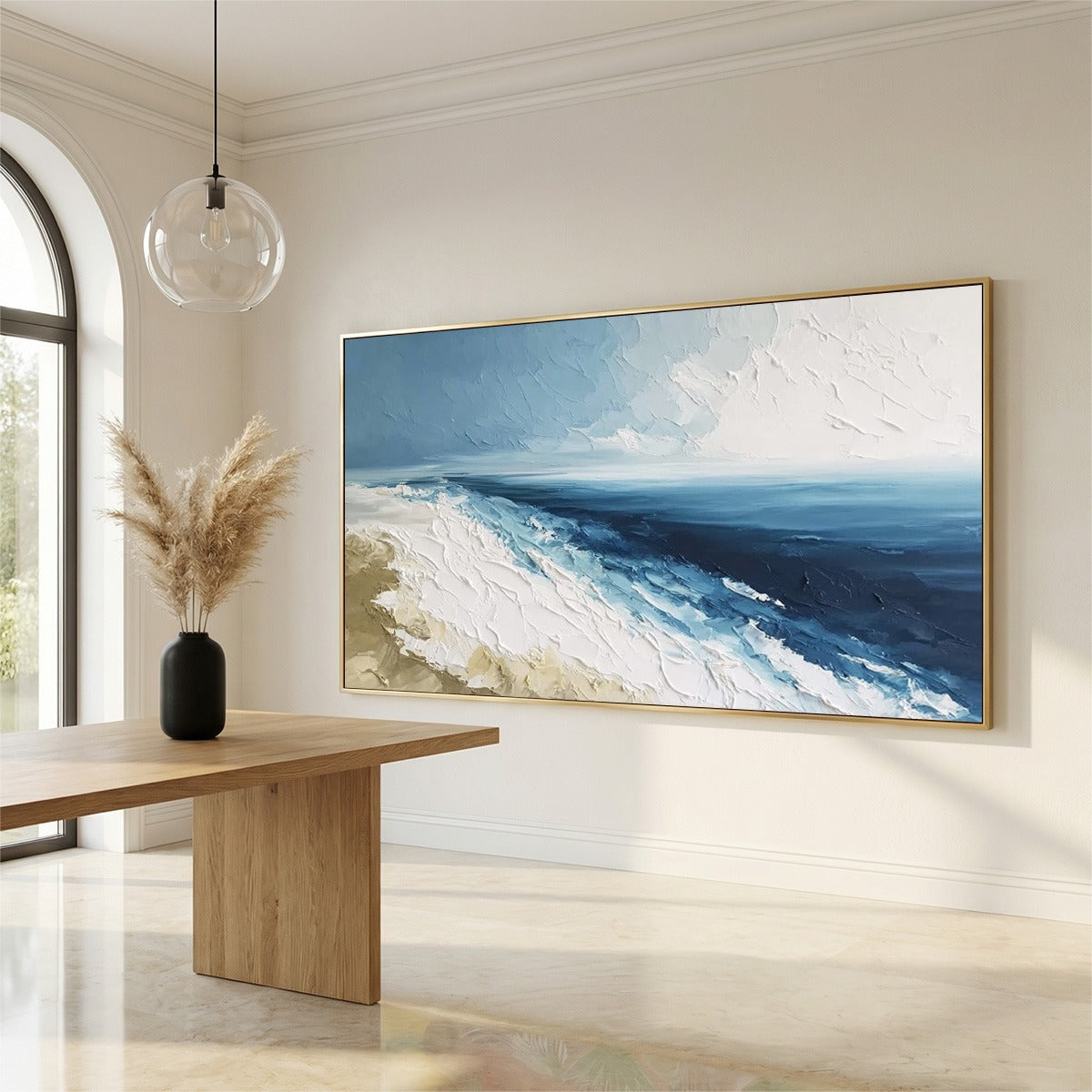 COASTAL SERENITY: Large Textured Impasto Seascape Oil Painting - Image 7
