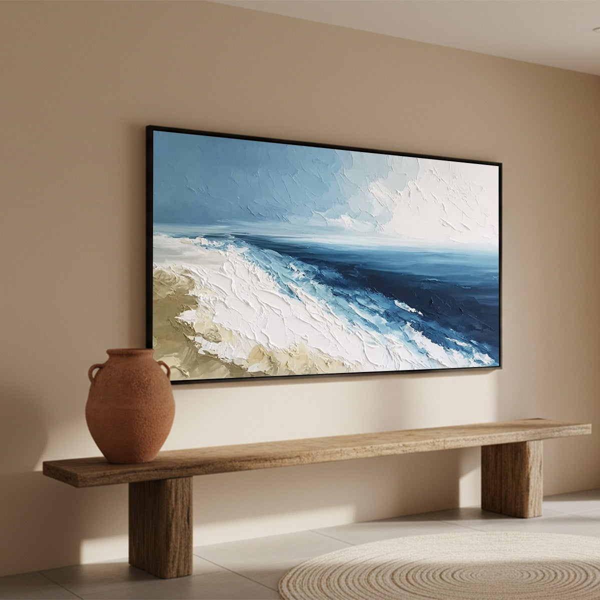 COASTAL SERENITY: Large Textured Impasto Seascape Oil Painting - Image 8