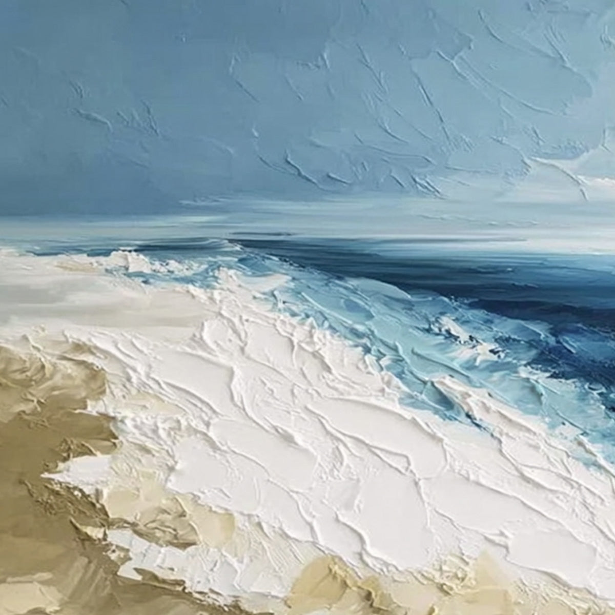 COASTAL SERENITY: Large Textured Impasto Seascape Oil Painting - Image 3