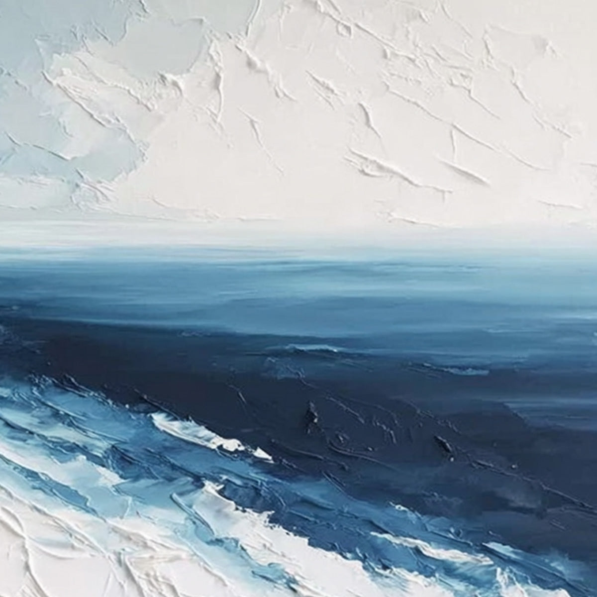 COASTAL SERENITY: Large Textured Impasto Seascape Oil Painting - Image 5