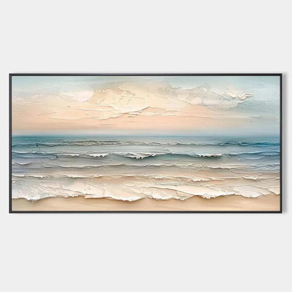 COASTAL SERENITY: Textured Seascape Painting, Impasto Wall Art, Horizontal Canvas, Beach Decor