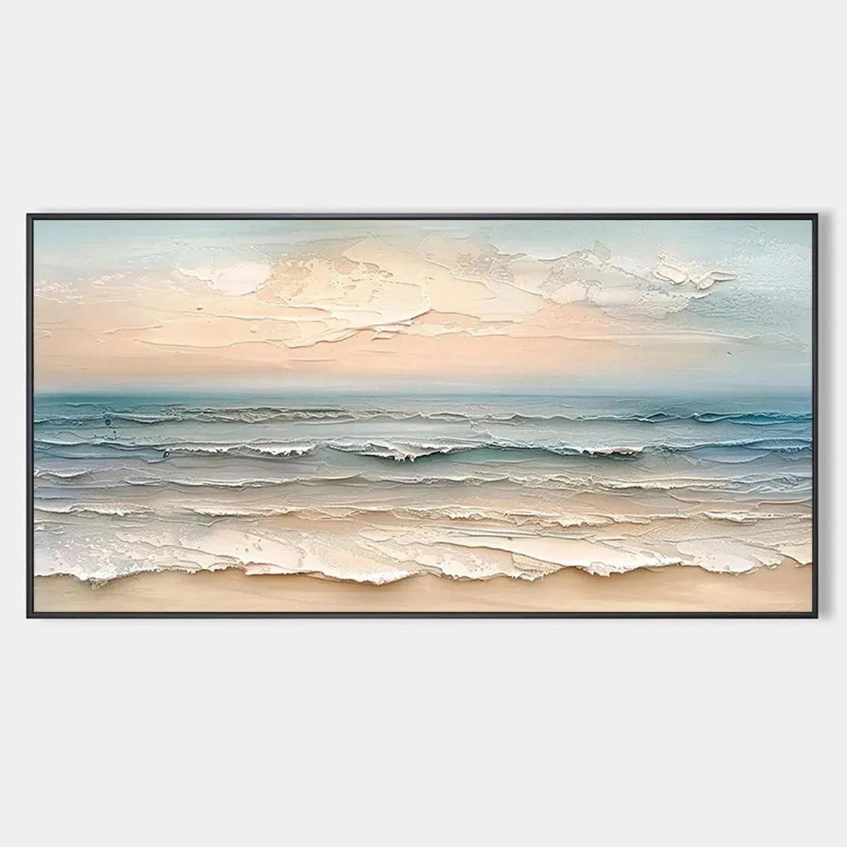 COASTAL SERENITY: Textured Seascape Painting, Impasto Wall Art, Horizontal Canvas, Beach Decor