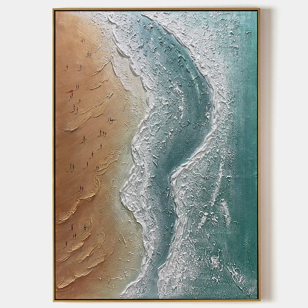 COASTAL SERENITY: Textured Beach Painting, Ocean View, Beige, Blue, Living Room, Bedroom
