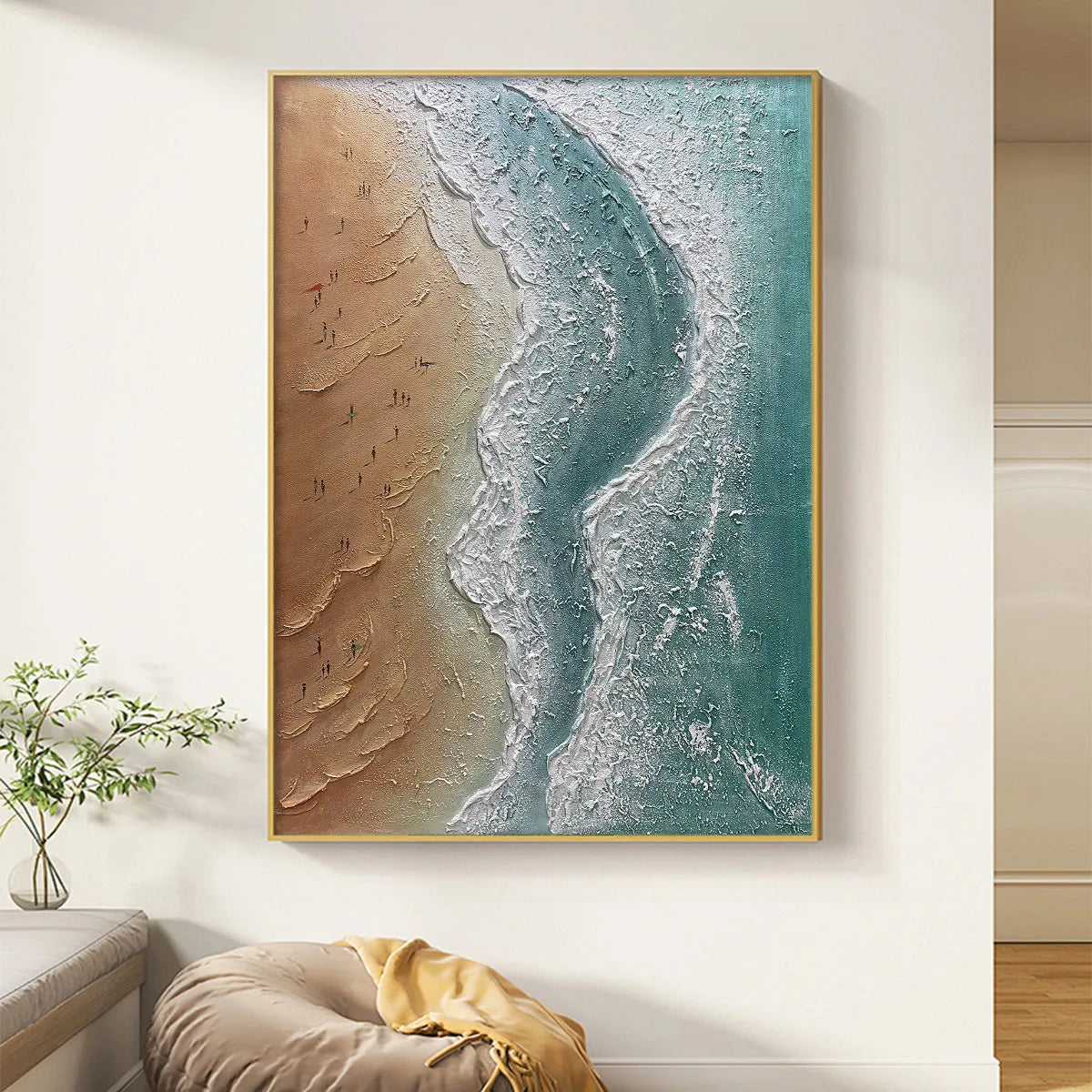 COASTAL SERENITY: Textured Beach Painting, Ocean View, Beige, Blue, Living Room, Bedroom - Image 2