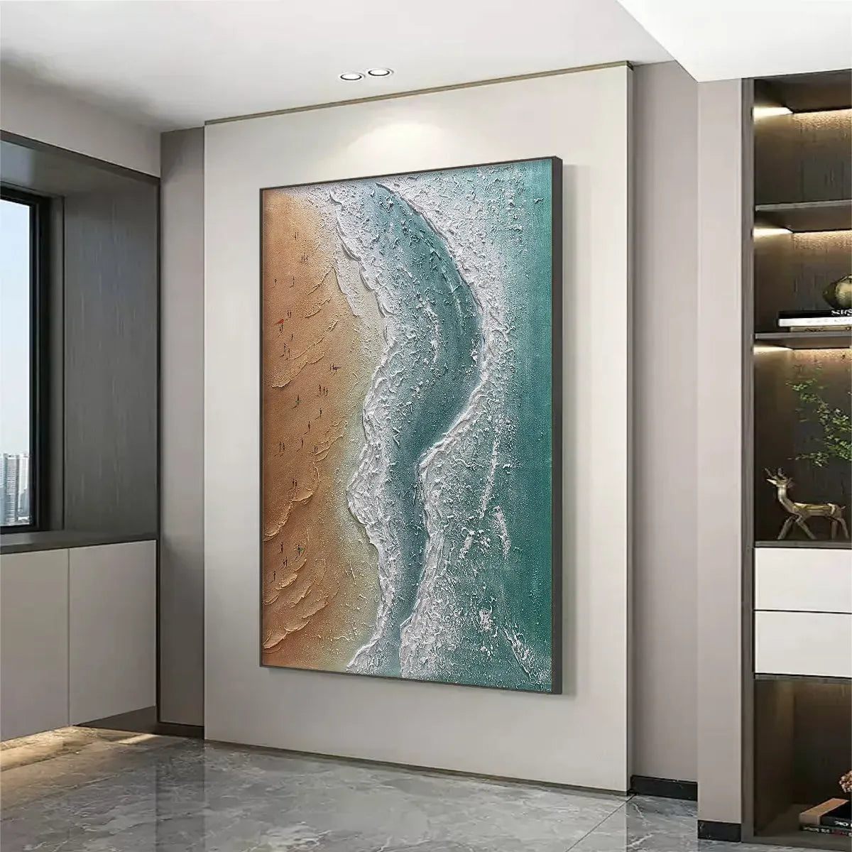 COASTAL SERENITY: Textured Beach Painting, Ocean View, Beige, Blue, Living Room, Bedroom - Image 5
