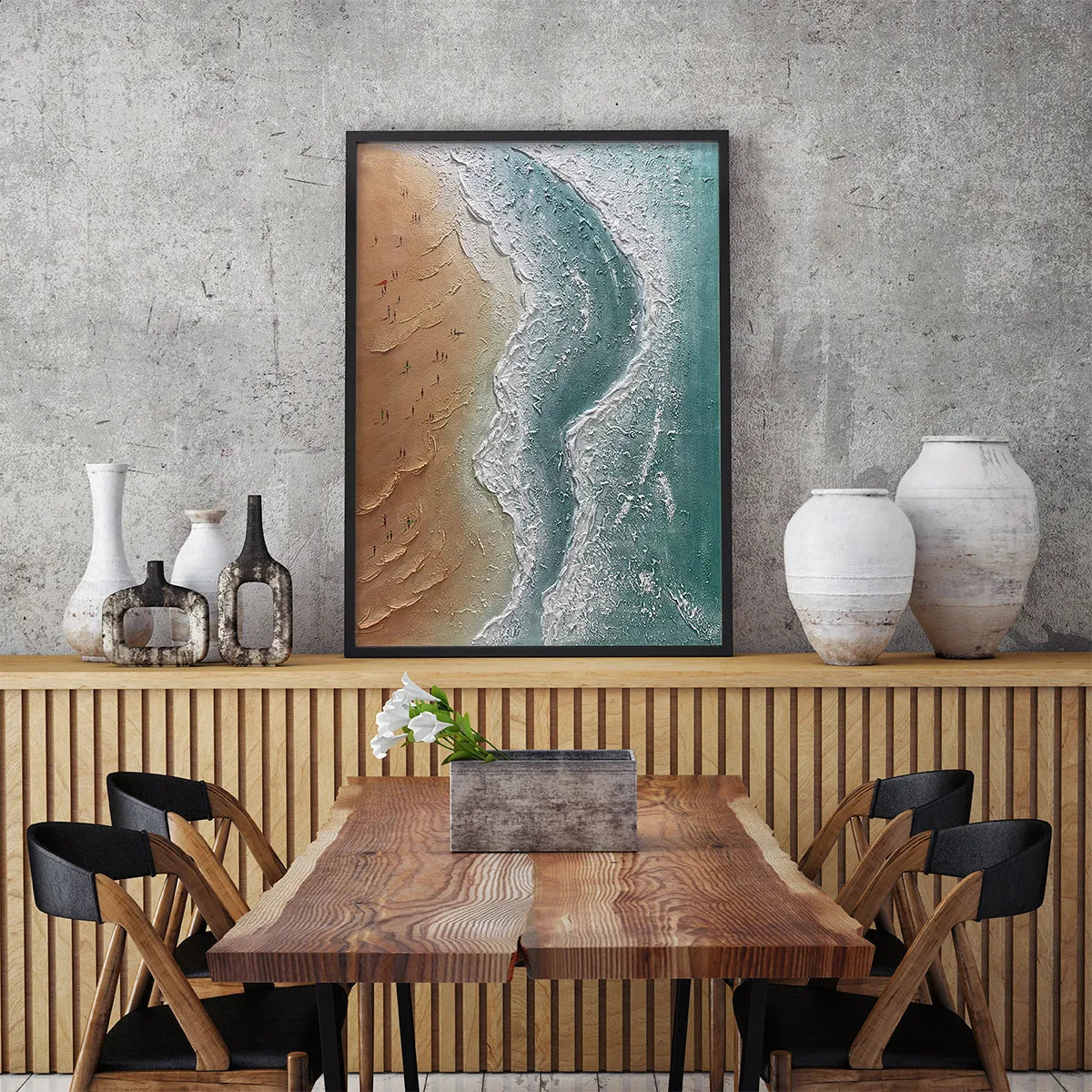 COASTAL SERENITY: Textured Beach Painting, Ocean View, Beige, Blue, Living Room, Bedroom - Image 6