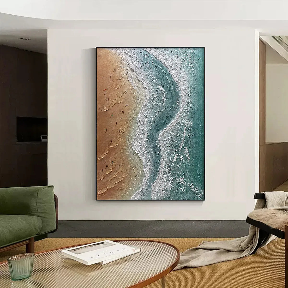 COASTAL SERENITY: Textured Beach Painting, Ocean View, Beige, Blue, Living Room, Bedroom - Image 8