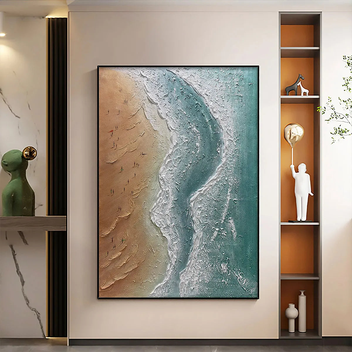 COASTAL SERENITY: Textured Beach Painting, Ocean View, Beige, Blue, Living Room, Bedroom - Image 9