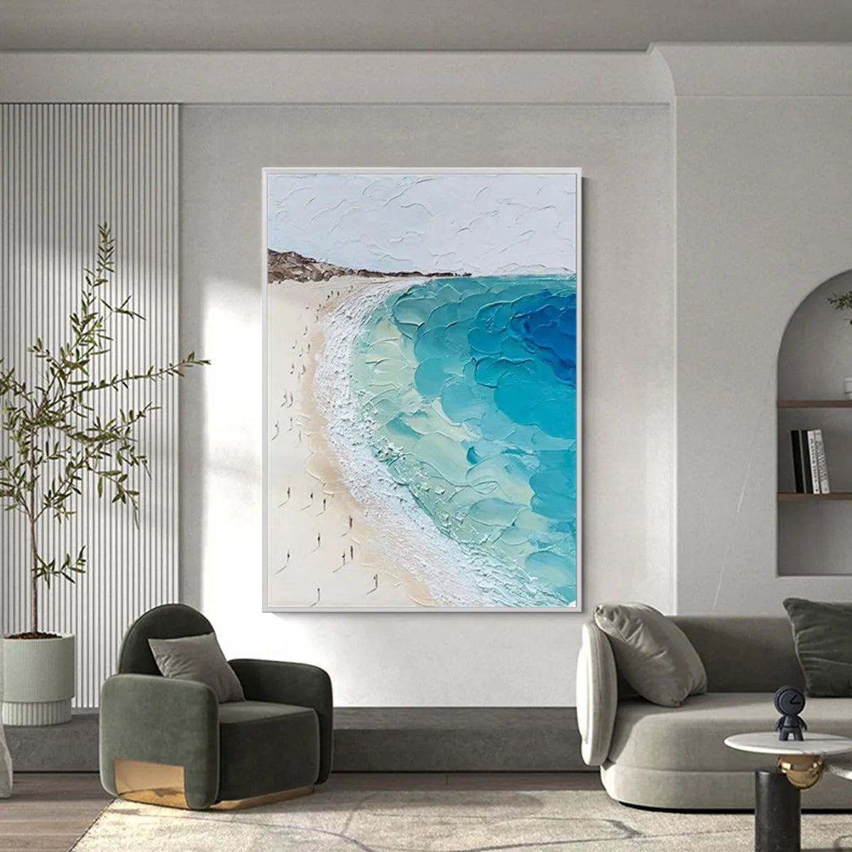 COASTAL SERENITY: Vertical Impasto Beach Scene Oil Painting - Image 2