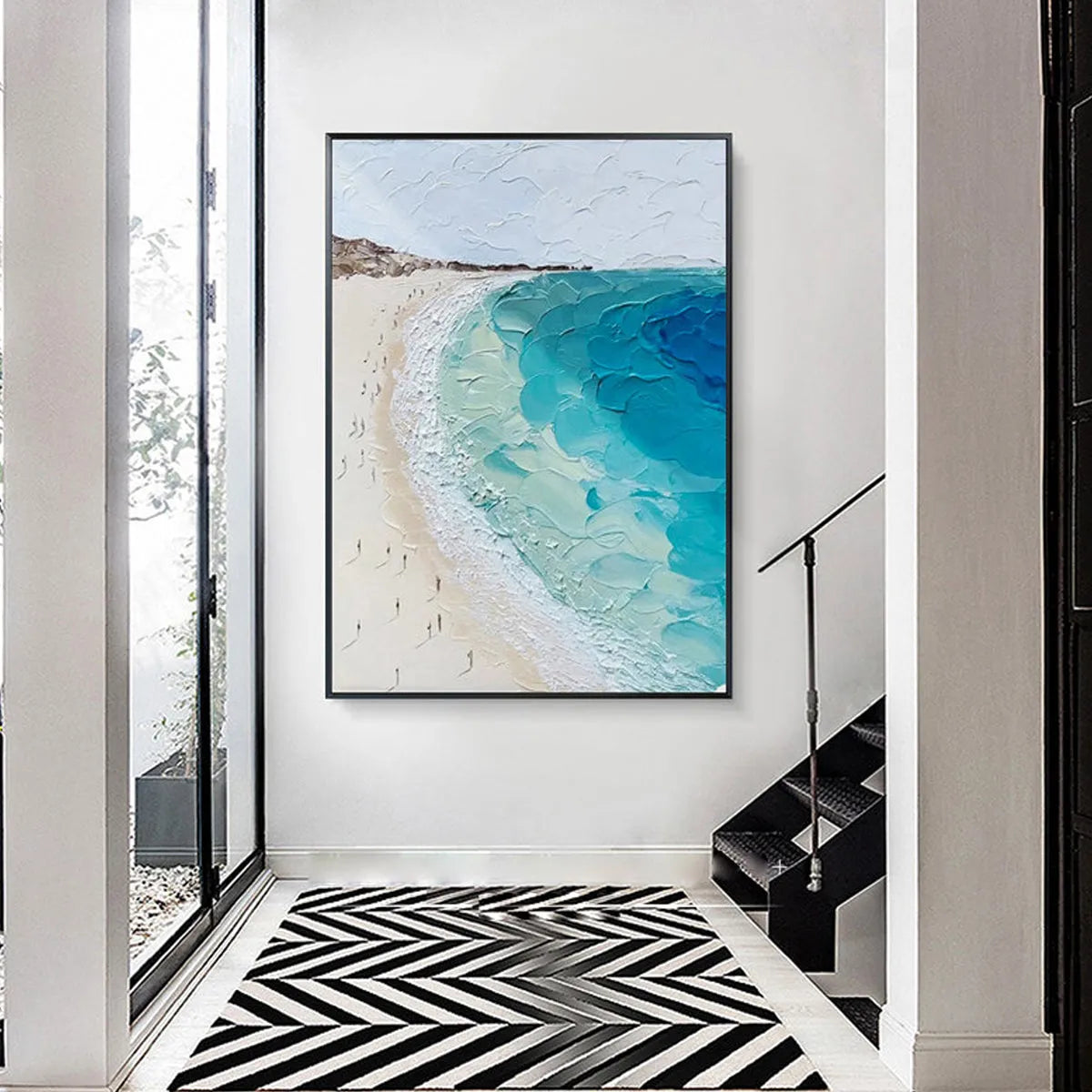 COASTAL SERENITY: Vertical Impasto Beach Scene Oil Painting - Image 5