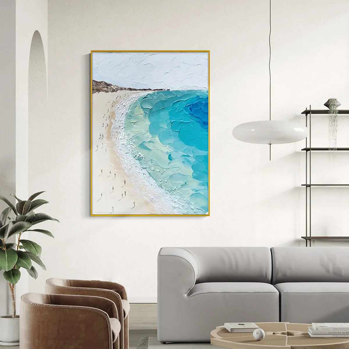 COASTAL SERENITY: Vertical Impasto Beach Scene Oil Painting - Image 6