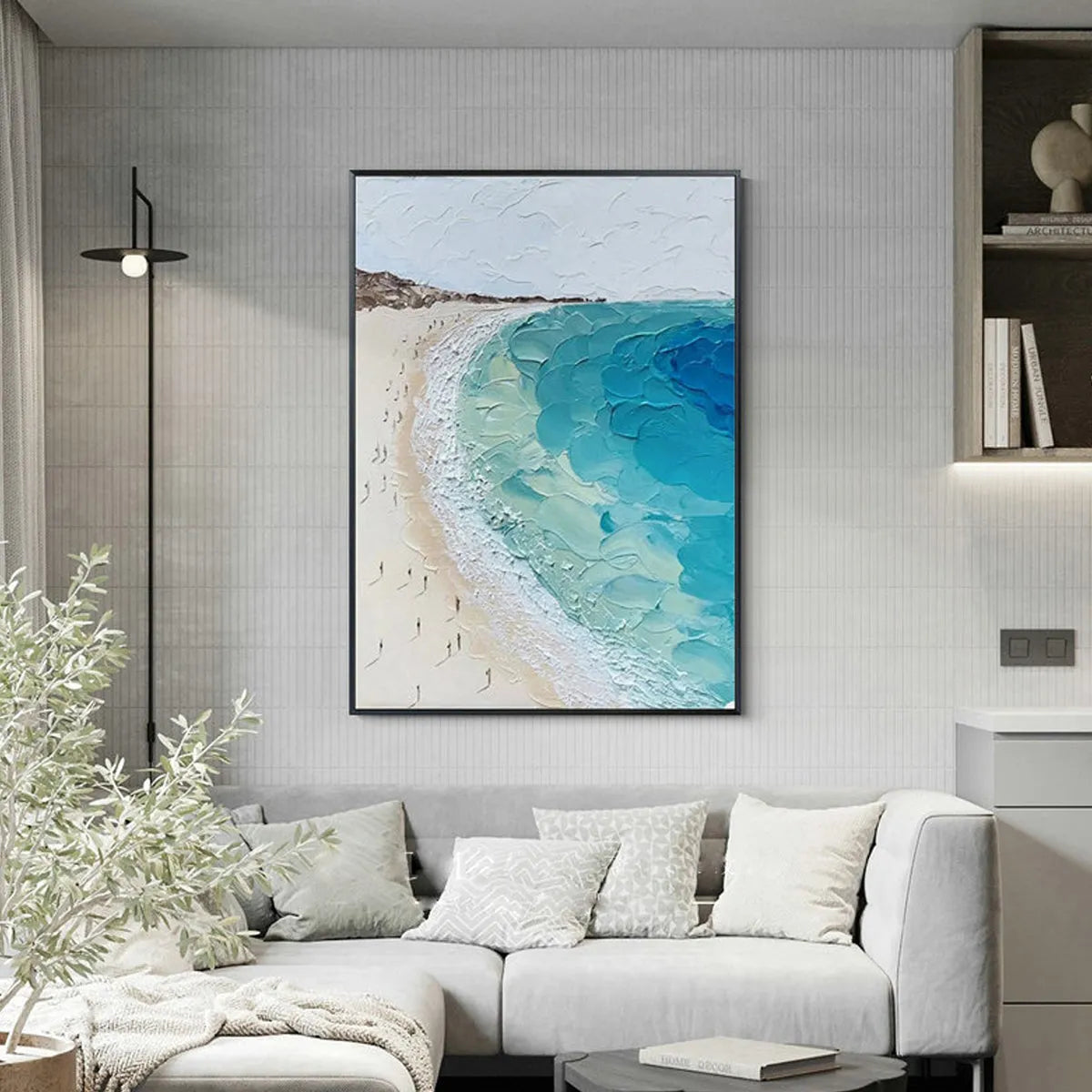 COASTAL SERENITY: Vertical Impasto Beach Scene Oil Painting - Image 8