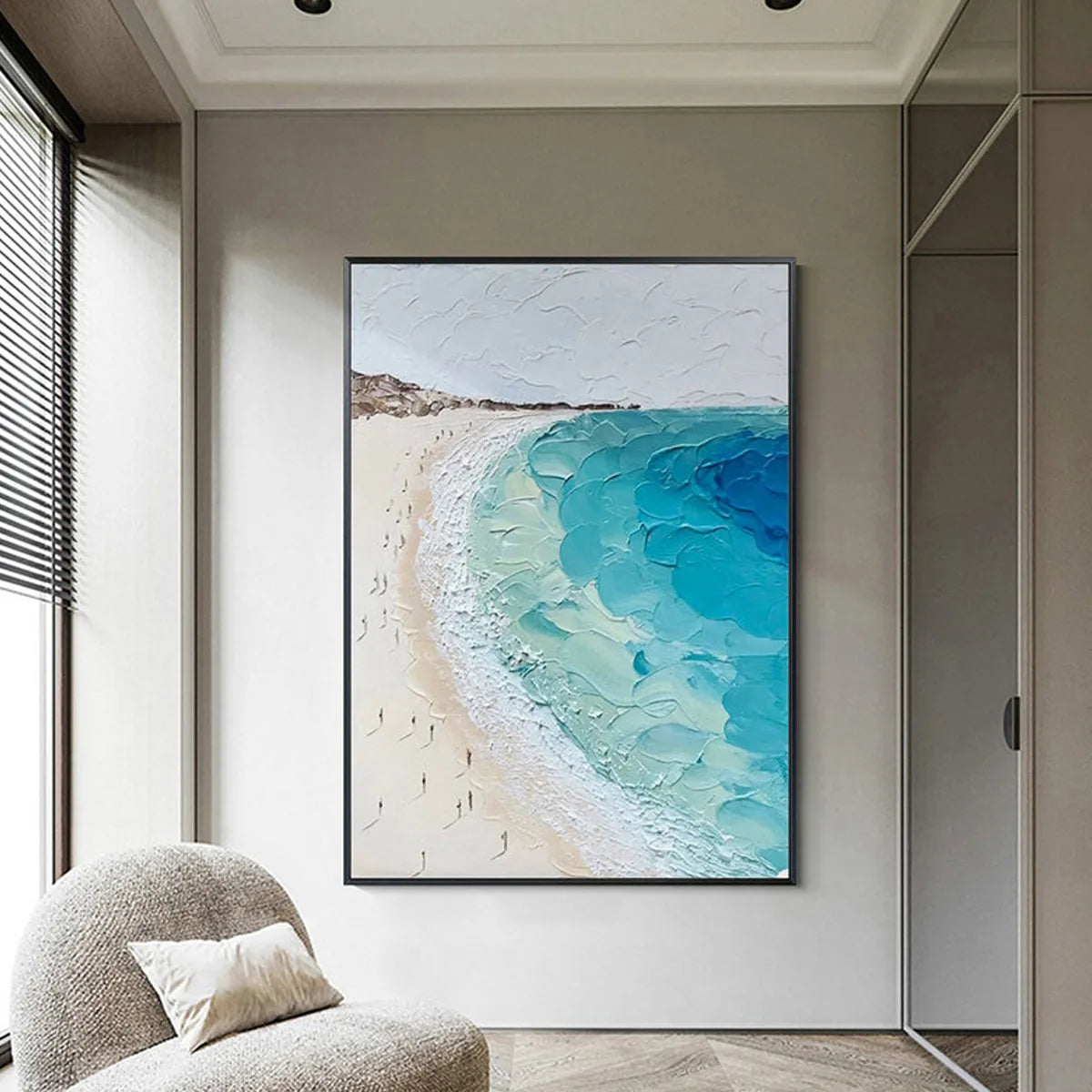 COASTAL SERENITY: Vertical Impasto Beach Scene Oil Painting - Image 9