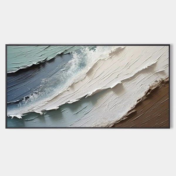 COASTAL TEXTURES: Panoramic Abstract Seascape, Impasto, Palette Knife