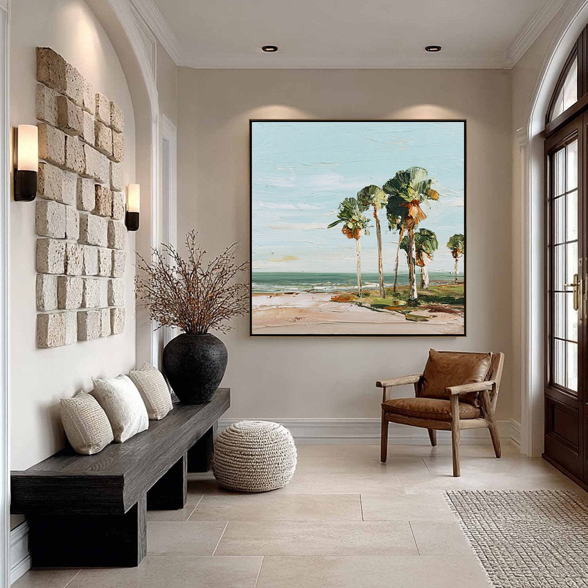 COASTAL TEXTURES: Impasto Palette Knife Palm Tree Painting - Image 2