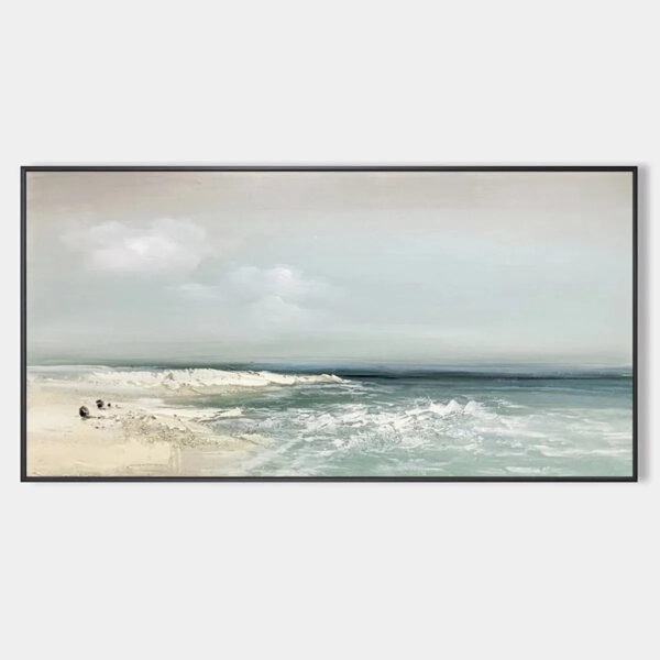 COASTAL WHISPERS: Tranquil Beach Landscape Oil Painting