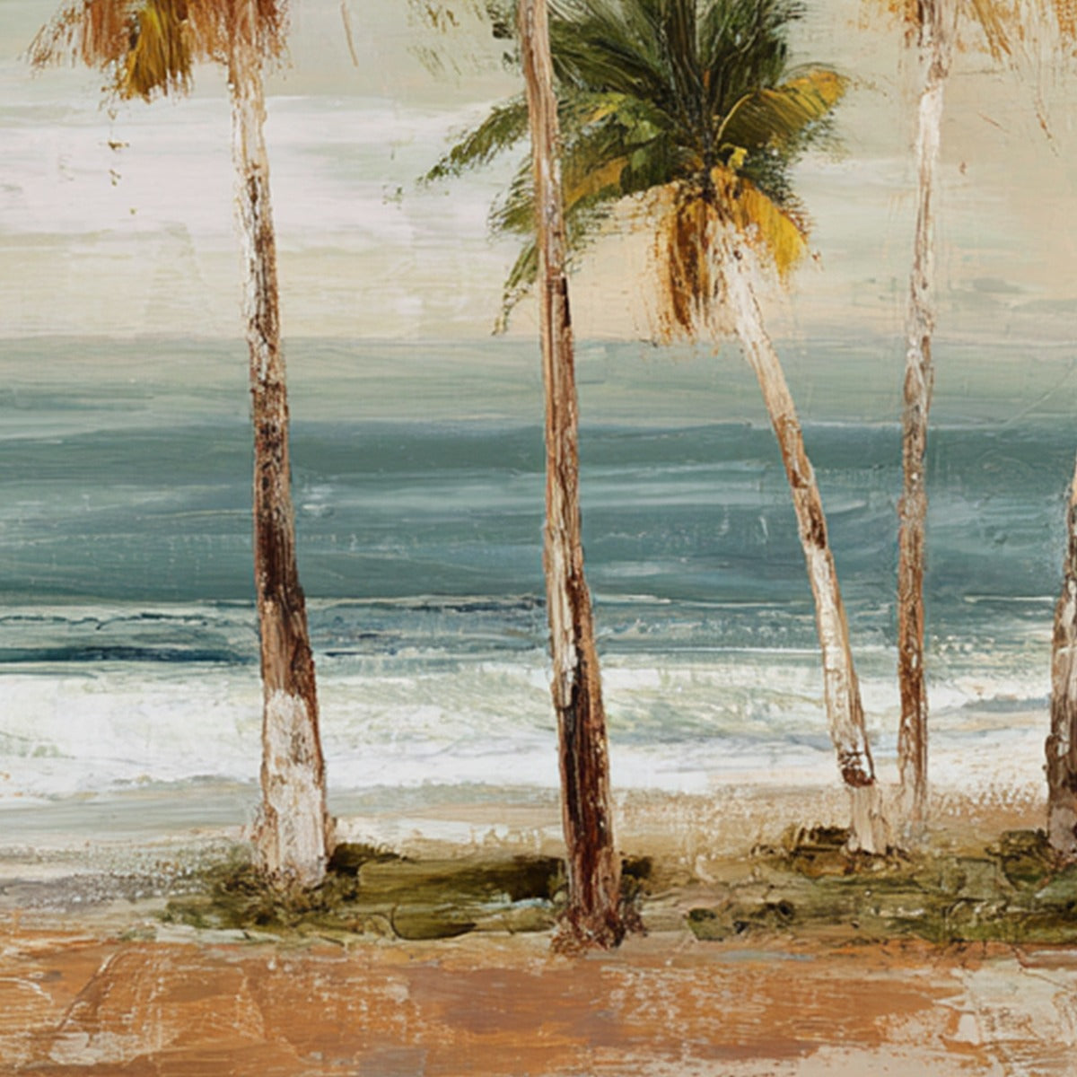 COASTAL WHISPER: Wabi Sabi Palm Tree Beach & Sea Painting - Image 3
