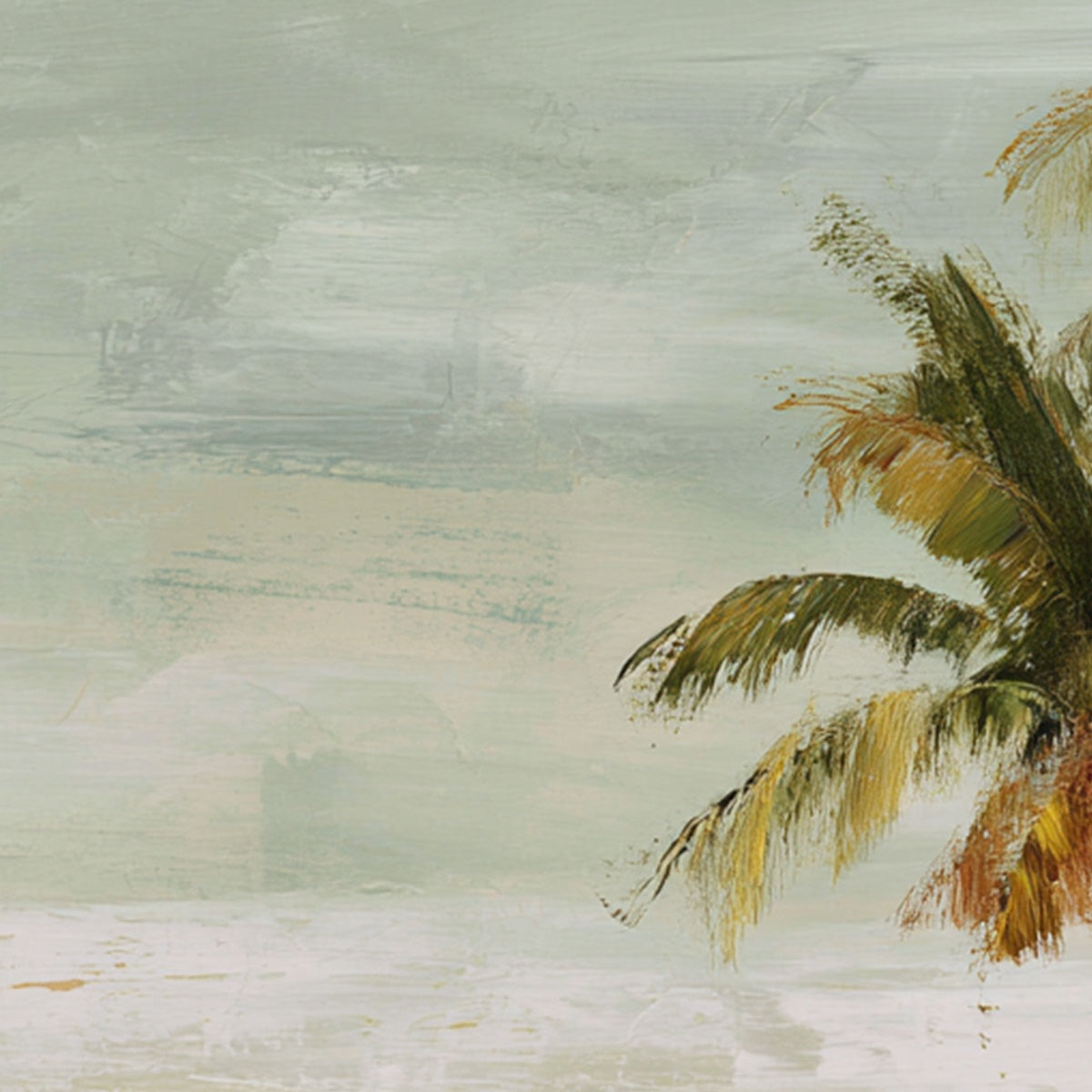 COASTAL WHISPER: Wabi Sabi Palm Tree Beach & Sea Painting - Image 5