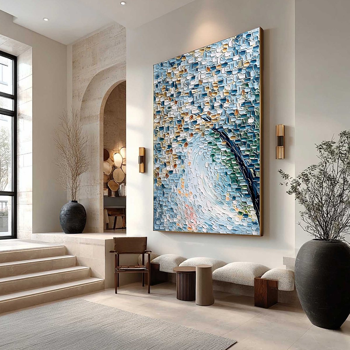 COBBLESTONE BLOSSOM: Heavily Textured Abstract Tree Painting with Palette Knife Detail - Image 7