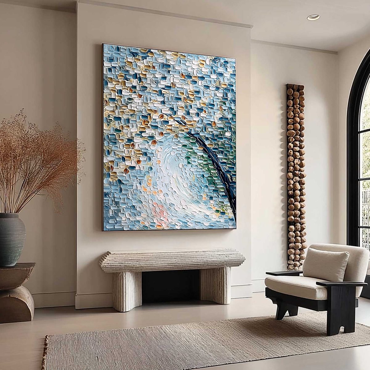 COBBLESTONE BLOSSOM: Heavily Textured Abstract Tree Painting with Palette Knife Detail - Image 8